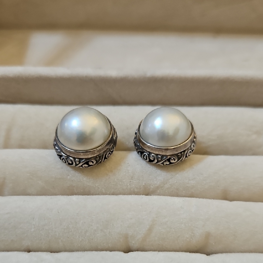 Sterling Silver and Mabe Pearl Stud Earrings